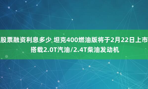 股票融资利息多少 坦克400燃油版将于2月22日上市 搭载2.0T汽油/2.4T柴油发动机