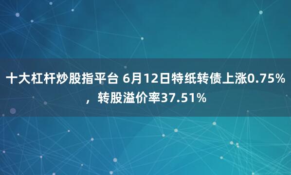 十大杠杆炒股指平台 6月12日特纸转债上涨0.75%，转股溢价率37.51%