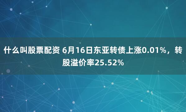什么叫股票配资 6月16日东亚转债上涨0.01%，转股溢价率25.52%